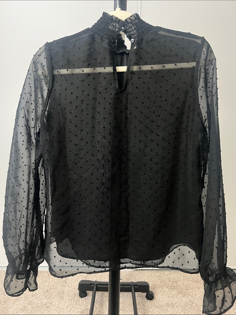 Forever 21 Black Sheer Swiss Dot High-Neck Blouse - Picture 2 of 4
